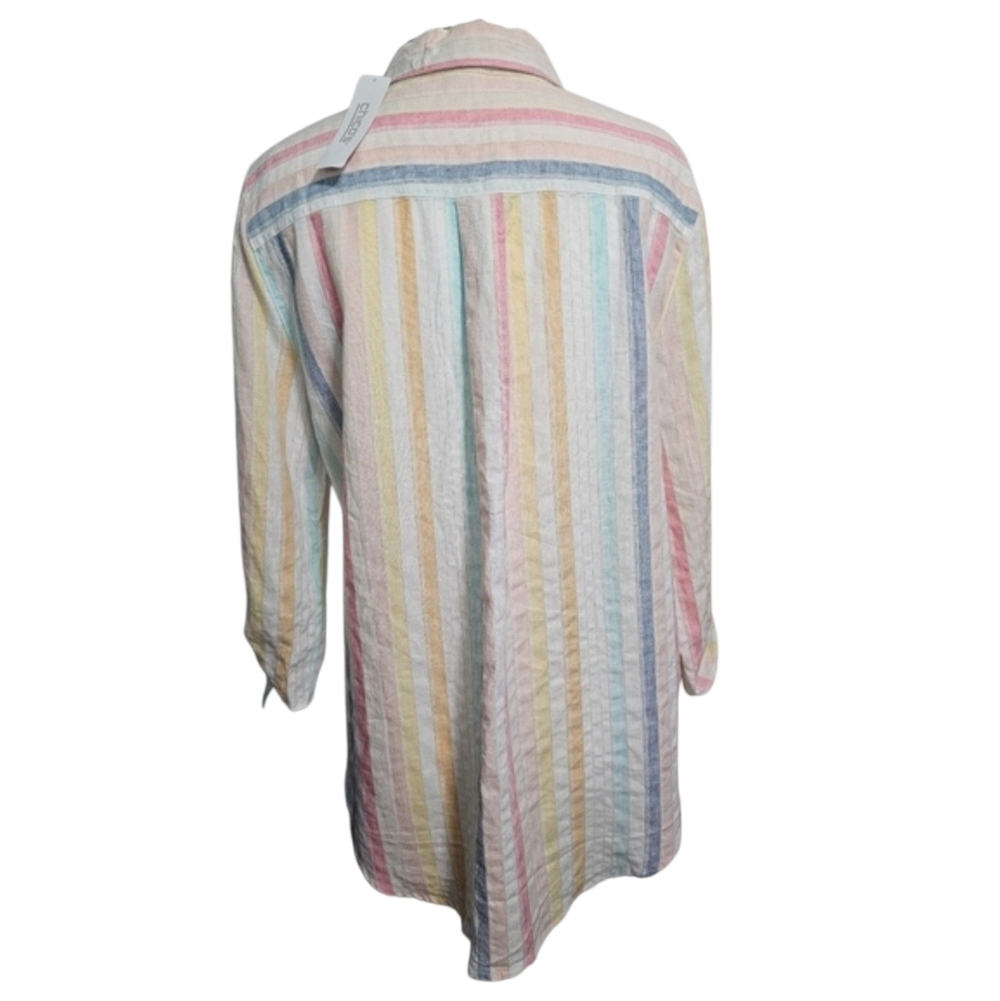 Chico's Linen Blend Women's 3/4 Sleeves Summer Rainbow Stripes Shirt Sz 1 (M) - Picture 2 of 6